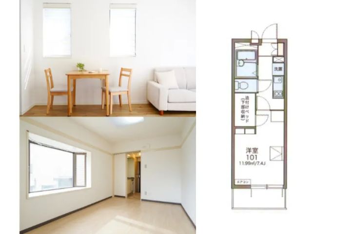1Kタイプ完全個室と家具家電付きの居室イメージ