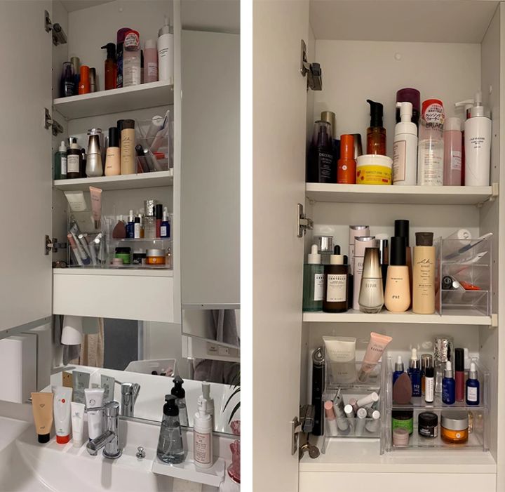 藤原りさ マキアTOPビューティーズ スキンケア 洗面台の棚