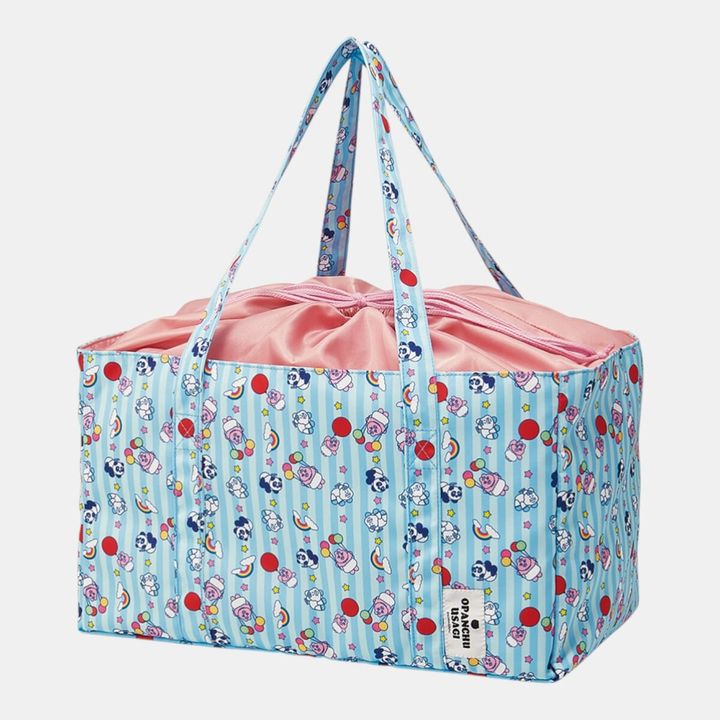 おぱんちゅうさぎ レトロ遊園地（ストライプ）巾着付き保冷レジかごバッグ