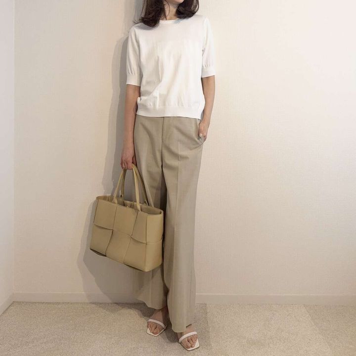 N.O.R.C ハーフスリーブニット 1枚コーデ パンツスタイル