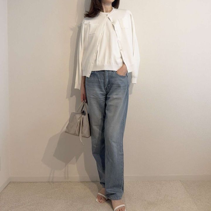 N.O.R.C ハーフスリーブニット カーディガン肩かけ デニムコーデ