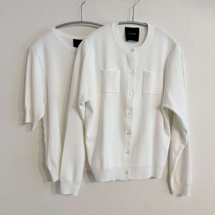 N.O.R.C ニットカーディガン ハーフスリーブニット ホワイト