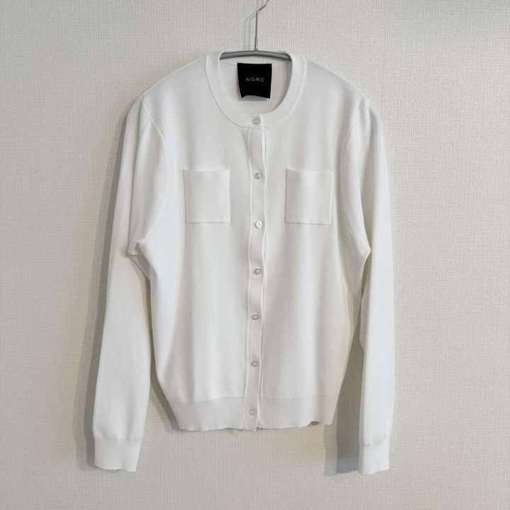 N.O.R.C ニットカーディガン ホワイト ポケットディテール