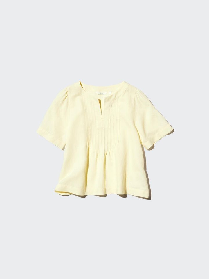 2026春夏ユニクロ大人女性おすすめリネンブレンドキーネックブラウス