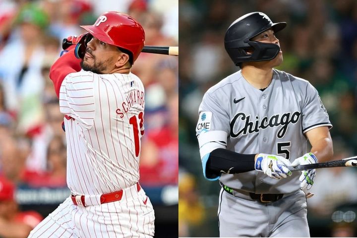 フィリーズのカイル・シュワーバー（左）とホワイトソックスの村上宗隆（C）Getty Images