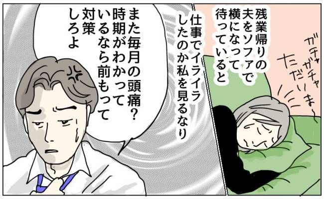 生理で寝込む妻に心ない発言をする夫