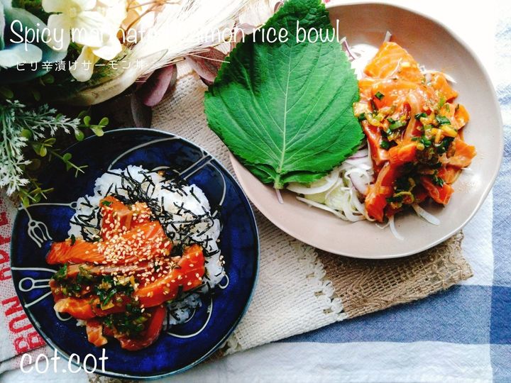ヤバッ！美味しすぎて止まらない！ピリ辛漬けサーモン丼