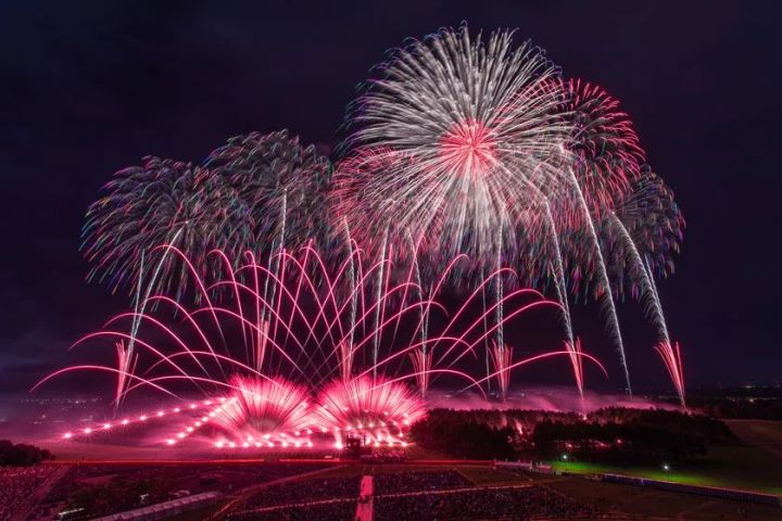モエレ沼公園の起伏ある地形を生かした立体的な花火表現
