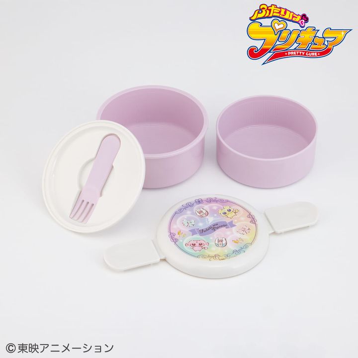 丸型ランチボックス2段 (フォーク付) ふたりはプリキュア 水彩 イメージ