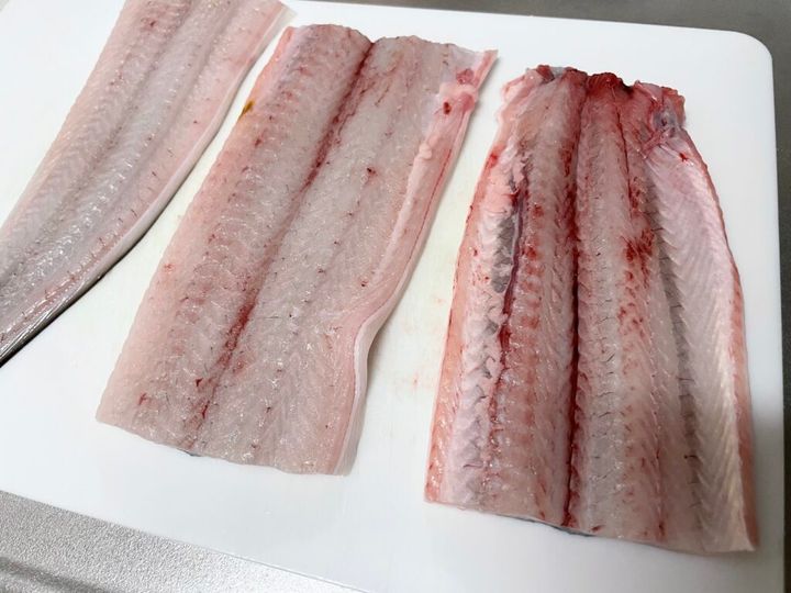 うなぎのかば焼きにする前。身は厚くないが、全長45センチ超と立派。