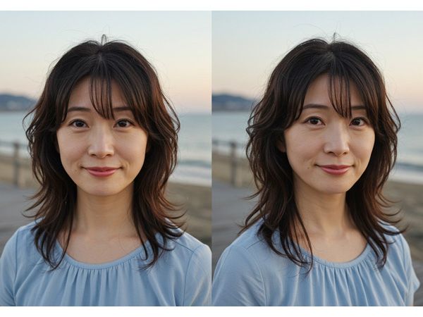 【丸顔ミディアム2】ゆらぎミディアムウルフヘア