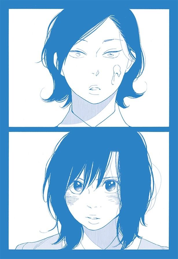 伊吹桂子（上）と岡部絵美（下）。絵美は、桂子らのいじめに我慢ならず、桂子の顔に唾を吐きかけた。