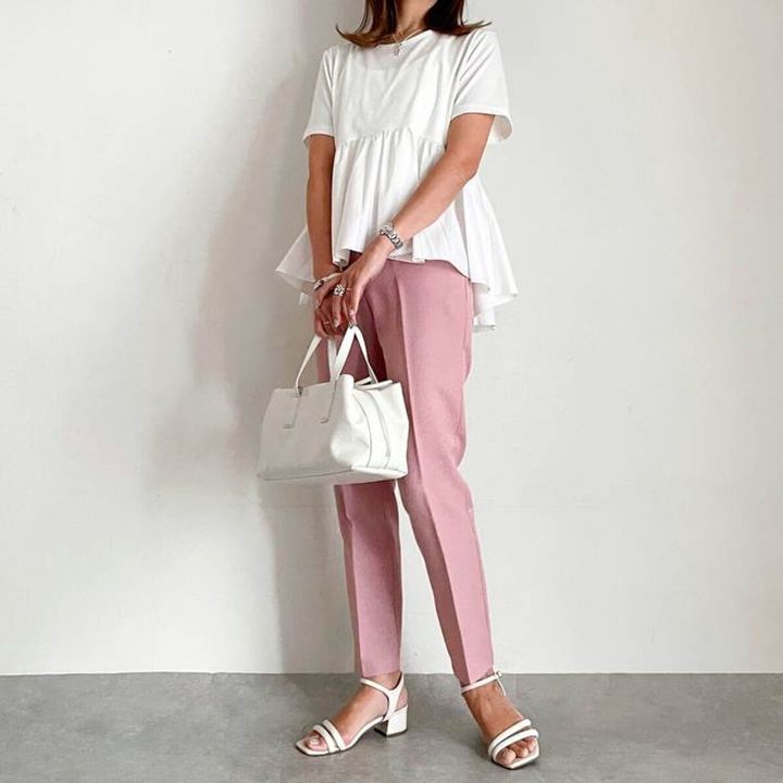 GU 布帛コンビネーションT コーデ 細身スラックス キレイめ