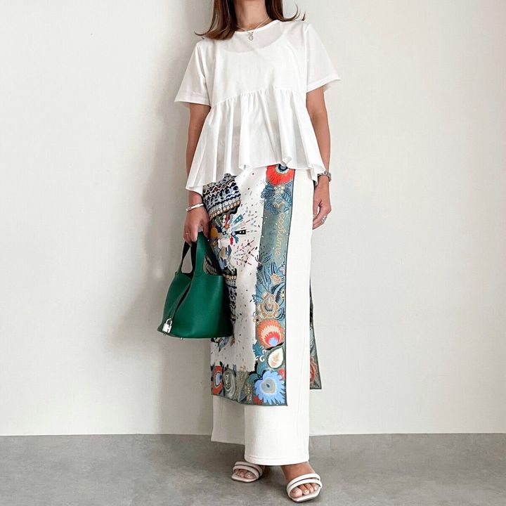 GU 布帛コンビネーションT コーデ スカート スカーフ