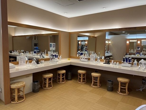 パウダールームにはアメニティ、ドライヤー、ヘアブラシなどもそろっている