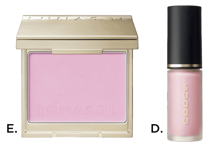 D.コンプレクション フェイス カラー 02（スック） E.ルナソル カラーリングブリーズ 03（カネボウ化粧品）