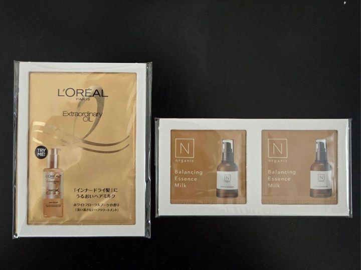 N organic Baxic バランシング エッセンスミルク [医薬部外品] 2包とロレアル パリ エクストラオーディナリー オイル モイスチャー リーヴインミルク 1包
