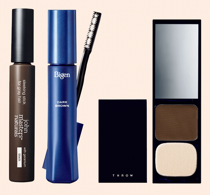 右から、スロウ ヘアカラーコンシーラー11g ￥3,080／ビーエックス、ビゲン ヘアマスカラ ダークブラウン15mL ¥837（編集部調べ）／ホーユー、スリーキング スティックフォーグレイヘアBLK N 15g ￥2,860／ジョンマスターオーガニック