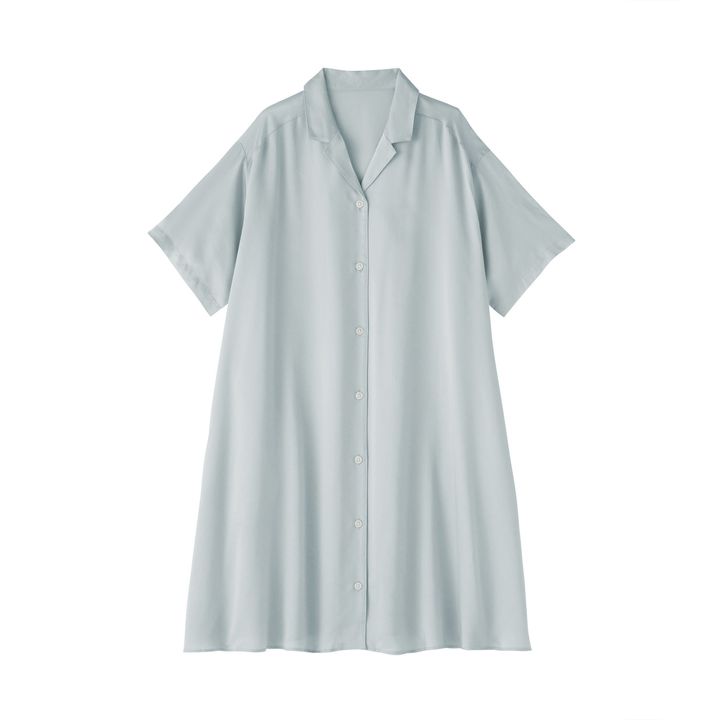 婦人 なめらかサテン 半袖パジャマワンピース