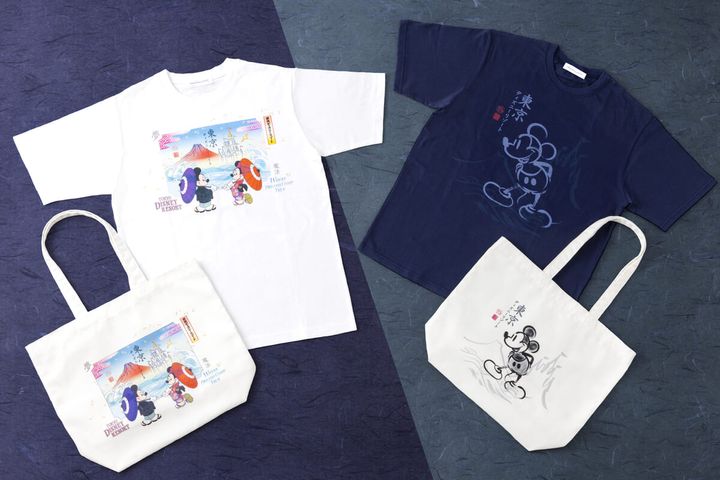 和をテーマにしたミッキーマウスとミニーマウスのグッズ 集合