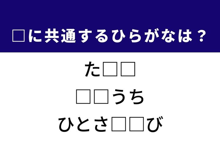 3つの言葉の空欄を埋めて正しい日本語を完成させるクイズです。お風呂の温度管理、個人の持ち物である場所、手のパーツをヒントに、共通するひらがな2文字を導き出しましょう。