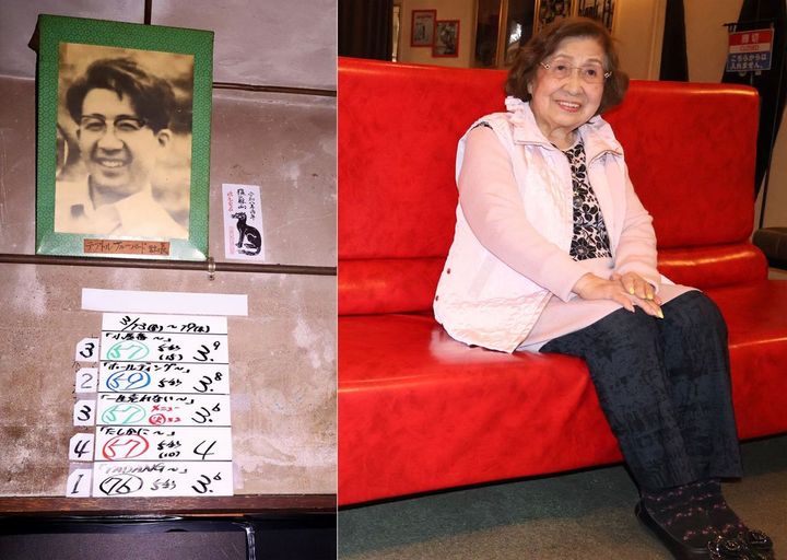 映写室には亡き夫・昭夫さんの写真が飾られている