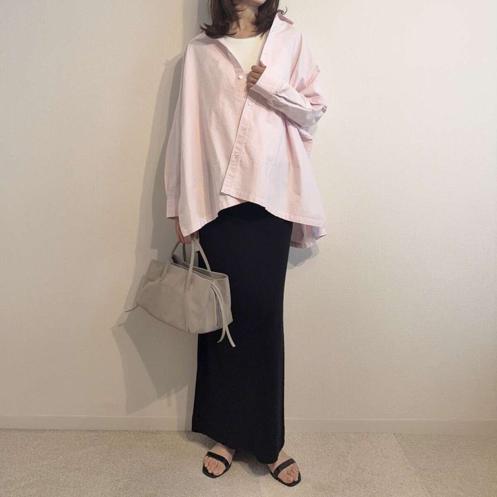 カレンソロジー コットンリブタイトスカート コーデ カラーシャツ