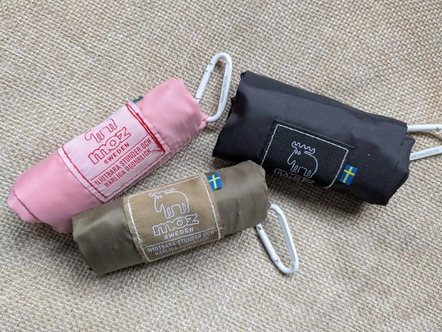 mozショッピングバッグ SAKURA・OLIVE・BLACK 3色折りたたみ並べ