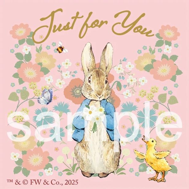 新登場の「JUST FOR YOU(あなたへ)」デザインのギフトカード。デイジーの花束を抱えたピーターが描かれ、母の日ギフトにふさわしい一枚に