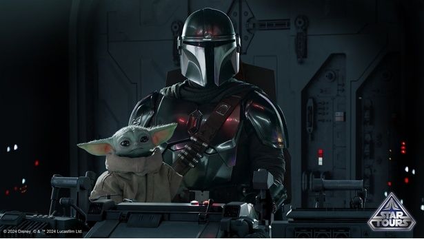 期間限定でマンドーとグローグーが登場するバージョンに(「スター・ツアーズ：ザ・アドベンチャーズ・コンティニュー」) [c] Disney [c] & TM Lucasfilm Ltd