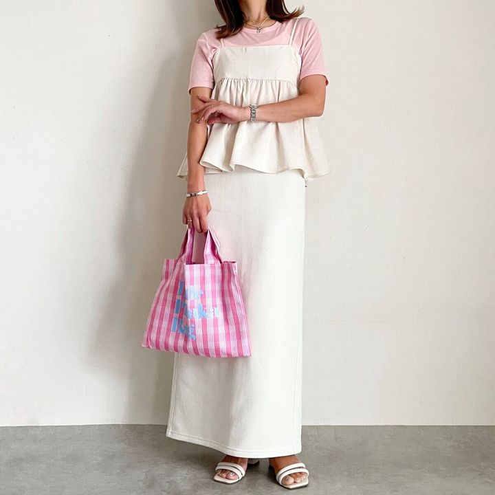 GU ソフトシアークルーネックT コーデ キャミワンピ レイヤード