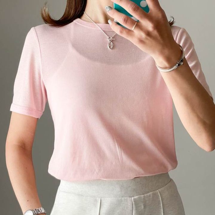 GU ソフトシアークルーネックT 半袖 ピンク
