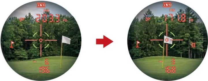 Shot Navi STEADY のピンシーク計測。ピンフラッグをロックした際に振動でフィードバックされる使用イメージ