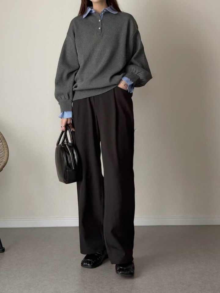 黒ワイドパンツコーデ1