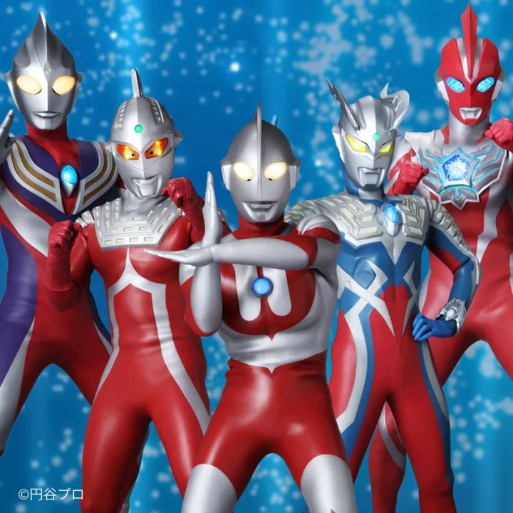 ウルトラマン、ウルトラセブン、ウルトラマンゼロなど5体のヒーロー画像。ARアクション体験に登場するキャラクターが具体的にわかる画像。