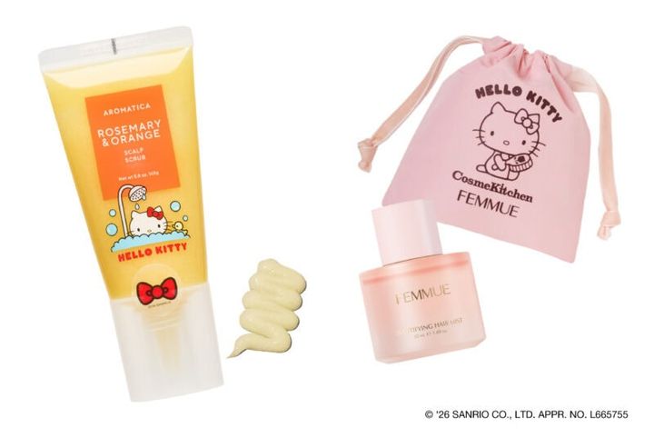 ＜HELLO KITTY＞ビューティファイング ヘアミスト 【FEMMUE】 4,950円(税込) ＜HELLO KITTY＞ローズマリー＆オレンジスカルプ スクラブ 【AROMATICA】 2,310円(税込)