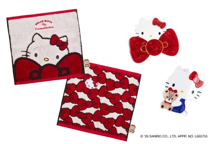 ＜HELLO KITTY＞タオルハンカチ フェイス/リボン 1,650円(税込)＜HELLO KITTY＞バンスクリップ リボン/ボディ 2,970円(税込)