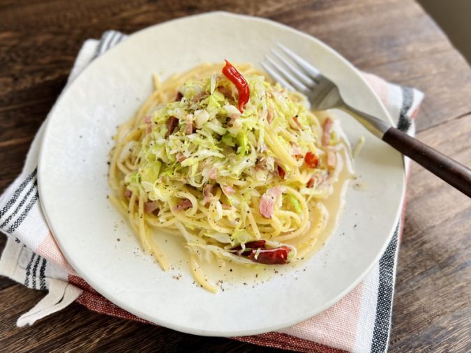 千切り春キャベツのパスタ