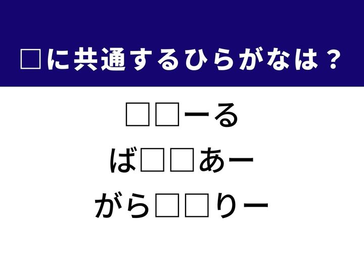 3つの言葉の空欄を埋めて正しい日本語を完成させるクイズです。背もたれのない簡素な台、大型の車両で各地を回る旅、もみの木を模した透明な飾りをヒントに、共通のひらがな2文字を導き出しましょう。