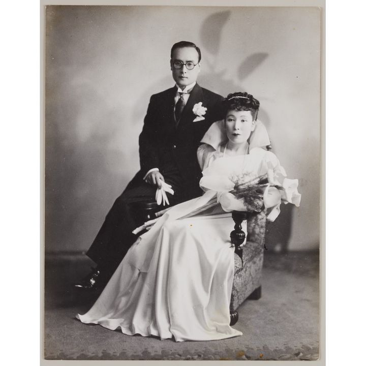 1939年4月1日、帝国ホテルにて北原武夫と挙式（前期展展示）