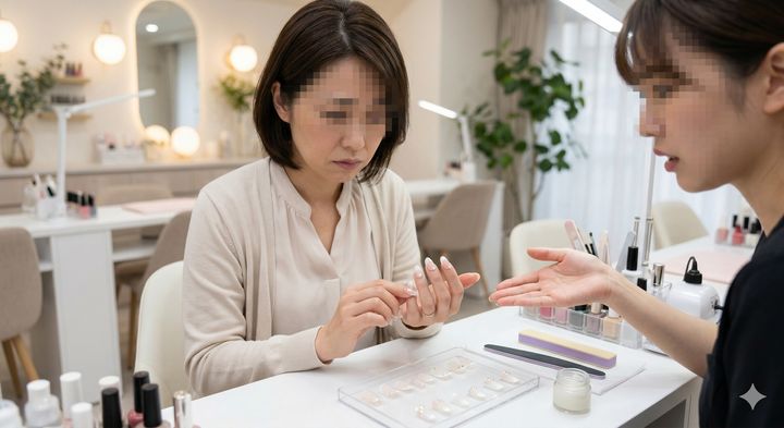 サイズが合わず爪が浮いてしまうトラブル ※Google Geminiにて作成