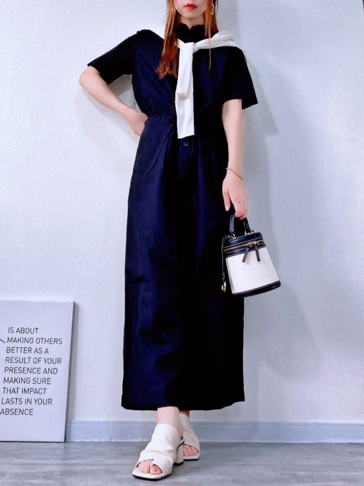 ユニクロ リネンブレンドジャンプスーツ ホワイトカーディガン 初夏コーデ