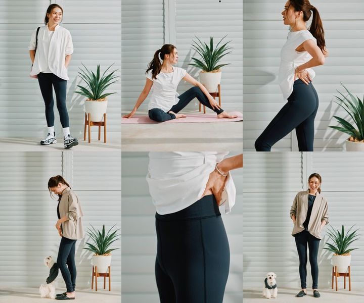 水陸両用 UPF50＋ インナー付きレギンス ブラック ウエスト非伸縮素材パネル仕様 フロントビュー