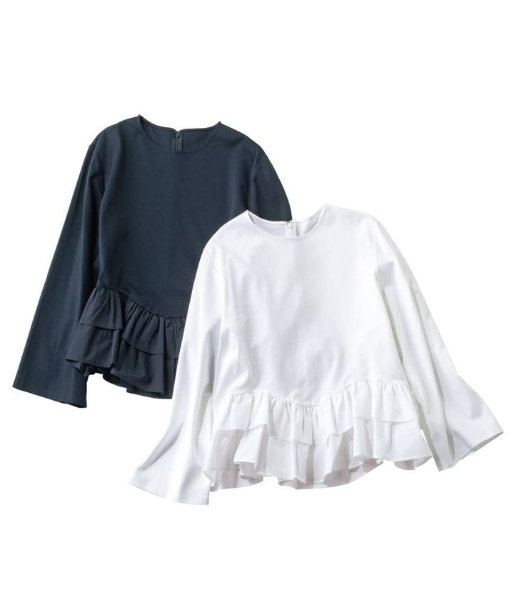 裾フリルトップス 左からネイビー、オフホワイト