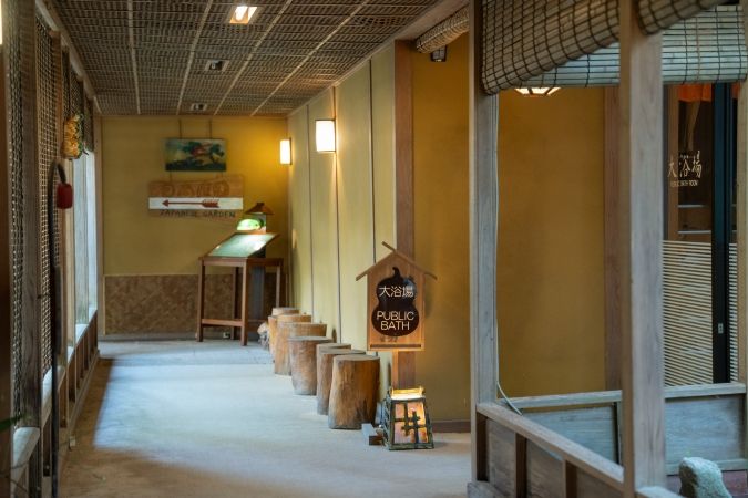 福岡 二日市温泉 大丸別荘 渡り廊下 大浴場