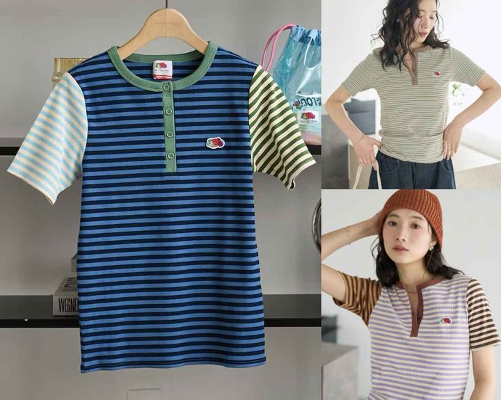 画像: FRUIT OF THE LOOM × FREAK’S STORE 別注 マルチボーダー ヘンリーネックTシャツ（ネイビー、オリーブ、ラベンダー）各¥5,500 出典：フリークス ストア