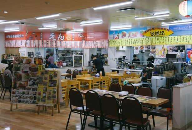 ずらりと貼り出された短冊メニューが楽しい食堂街