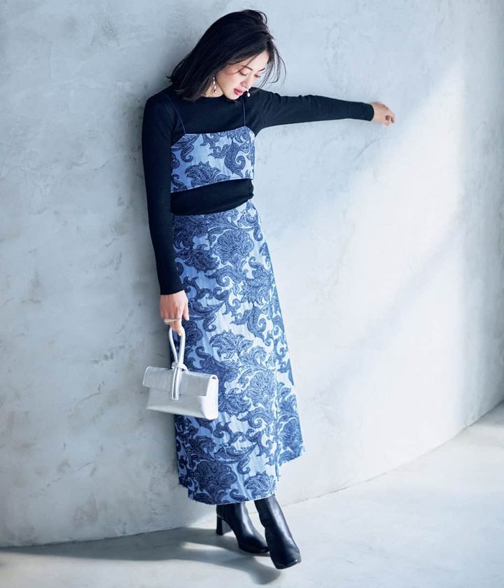 高垣麗子 ニット 柄ビスチェ 柄スカート セットアップ コーデ