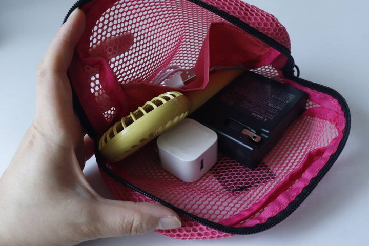 ダイソー メッシュポーチ（ミニーマウス） 使用例 ガジェット 内ポケット