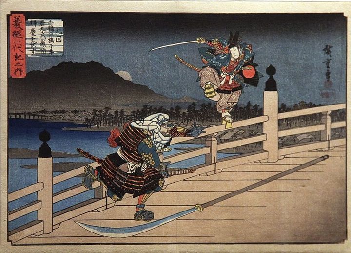 弁慶との一戦「五条大橋の決闘」（作・歌川広重）